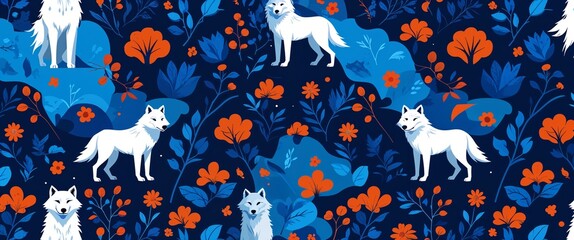 wolf pattern on blue plain background digital abstract art work illustration design
