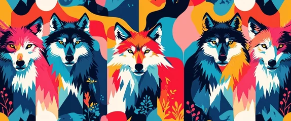 wolf pattern on colorful plain background digital abstract art work illustration design