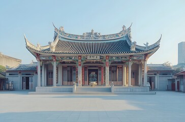 Obraz premium Elegant Traditional Chinese Temple Architecture Under Clear Skies