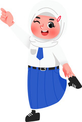 Cheerful Schoolgirl Waving Hand Illustration