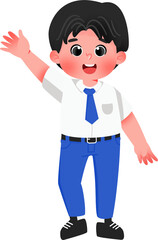 Cheerful Student Waving Hand Illustration