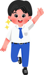 Playful Boy in School Uniform Waving Hand Illusrration