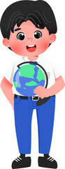 Cheerful Student Holding Globe Illustration