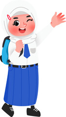 Playful Student Waving with Backpack Illustration