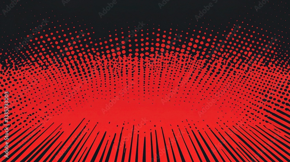 Poster red dotted lines burst: a striking graphic, where the dynamic interplay of red dots and lines radiat