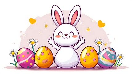Cute Easter bunny with colorful eggs. (1)