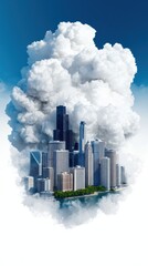 Surreal Cityscape Emerging from Clouds: A Dreamlike Urban Landscape