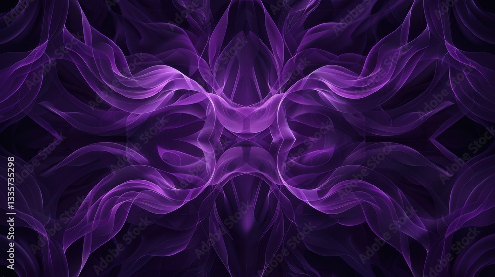 Poster abstract geometric background with flowing purple curves forming a symmetric ornamental pattern.