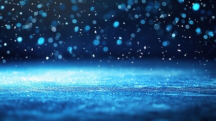 Winter Wonderland: A captivating abstract image depicting a mesmerizing snowfall, with tiny snowflakes falling gracefully onto a cool blue surface, creating a stunning bokeh effect.