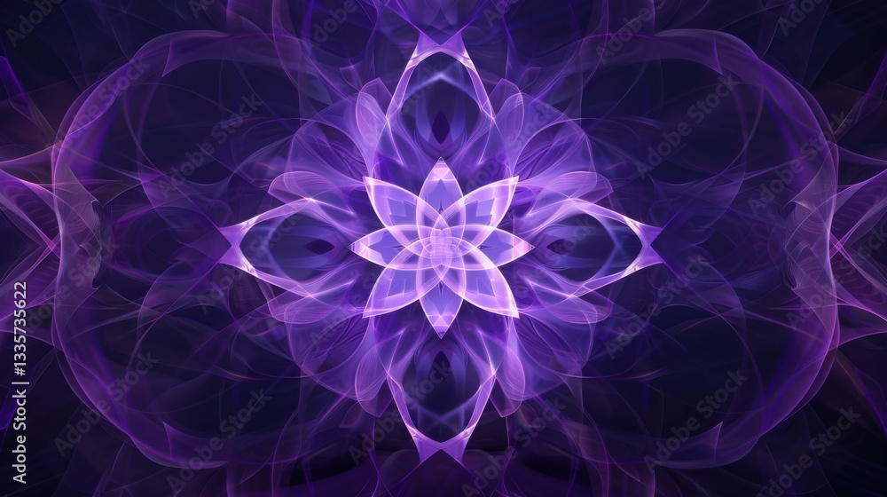 Poster abstract geometric background with flowing purple curves forming a symmetric ornamental pattern.