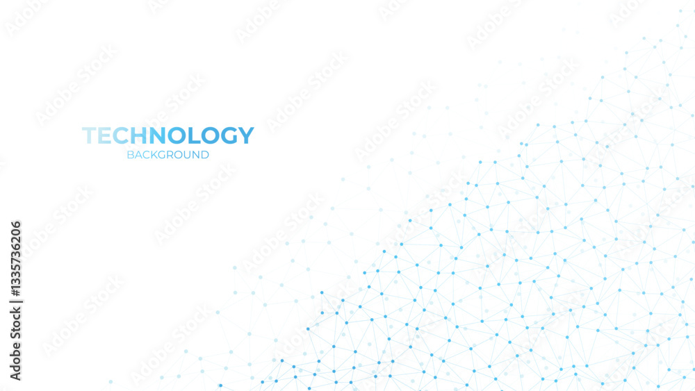 Poster abstract digital technology background with network connected blue lines. concept of neural network,