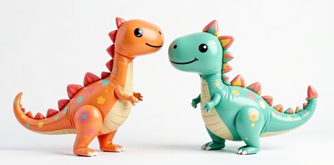 Obraz premium Adorable dinosaur balloon with vibrant colors on white background, perfect party decoration, Flat, Cartoon, Decoration