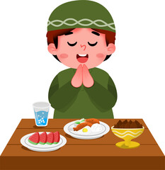Illustration of a Boy Praying Before Meal