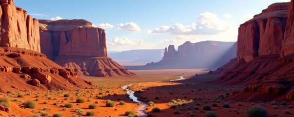 Majestic canyon with towering red rock formations in the desert, canyon, landscape, dramatic