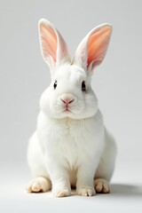 Playful white bunny with floppy ears on soft white background, mammal, animal, cute