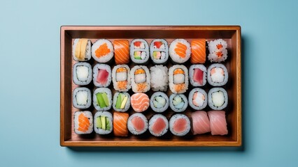  Exquisite sushi arrangement showcasing a variety of flavors