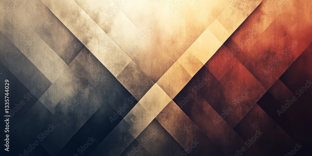 Poster abstract geometric composition of overlapping textured planes with warm colors