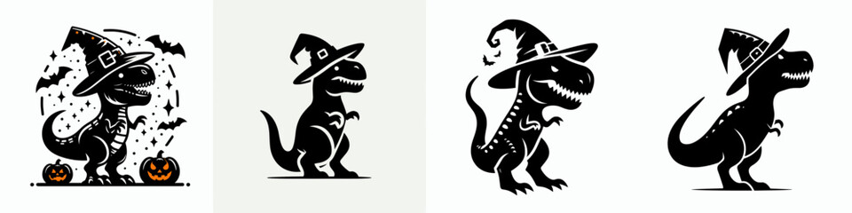 T rex wear witch hat in halloween 0803 5039 vector graphic simple minimalist silhouette doodle of a prehistoric dinosaur enjoying spooky season.