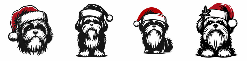 Shih Tzu Dog wear santa hat as Santa Claus 0803 0824 vector graphic simple minimalist outline drawing a festive pup