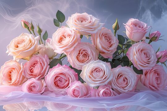 Elegant Pastel Rose Floral Arrangements with Soft Luminous Background Design