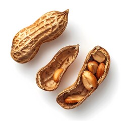 Obraz premium Close-Up of Raw Peanuts in Shell and Unshelled Peanuts on White