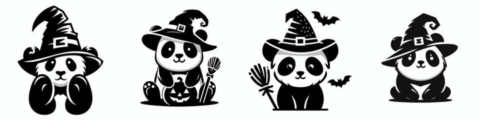 Panda wear witch hat in halloween 0803 3412 vector illustration a cute spooky minimalist design.