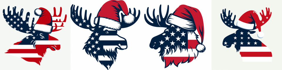 Moose wear santa hat as Santa Claus 0803 2631 vector graphic simple minimalist silhouette for a jolly holiday card design