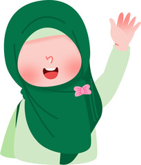 Girl in Hijab Waving Illustration