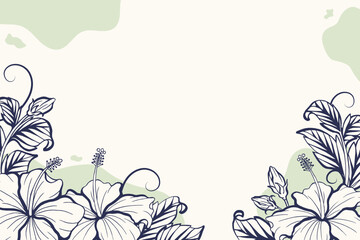 Hibiscus elegant line art floral background with blue boho colors