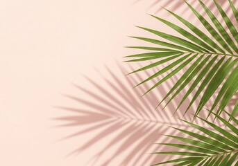 Palm leaves cast soft shadows on pink background. AI Generated