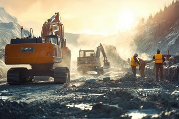 Ultra Hd Picture of Civil Engineers Work on Large Road and Machinery Conditions