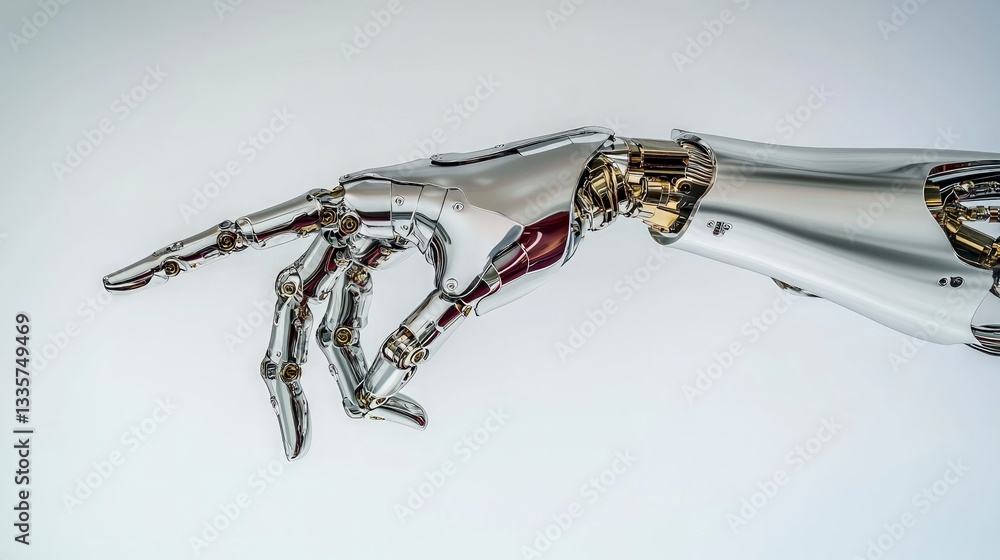 Aufkleber futuristic robotic hand pointing chrome technology ai digital 3d render
