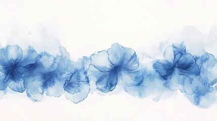 Abstract Blue Floral Watercolor: An elegant design featuring a delicate row of blue watercolor flowers, rendered in a minimalist style with subtle shading and a soft, ethereal background.