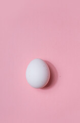 A single egg placed on a soft pink background, symbolizing freshness and natural nutrition.