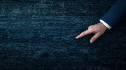 Business Hand Gesture on Dark Wood  Copy Space  Pointing  Direction