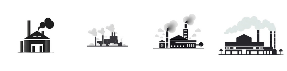 Fototapeta premium Industrial icons, smoke, pollution isolated on white or transparent