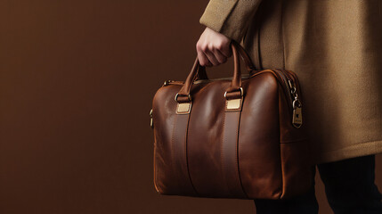  person with brown leather boston bag