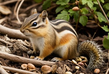 Obraz premium Sitting on the ground background are nuts and plants