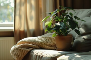High Definition Visual of Potted Plant on Sofa at Home