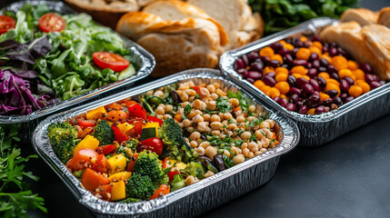 Overhead View of Healthy Vegetarian Lunch Boxes with Fresh Ingredients
