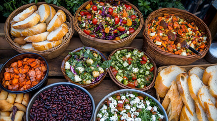 Fototapeta premium Overhead View of Healthy Vegetarian Lunch Boxes with Fresh Ingredients