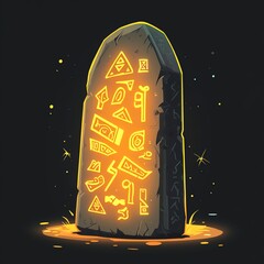 An ancient stone tablet illuminated with mysterious symbols, representing lost knowledge and history.