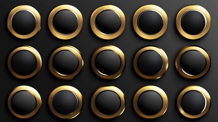 Collection of elegant vector buttons with black backgrounds gold highlights and a polished metallic look for digital applications