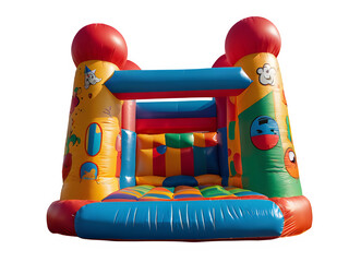 Big colorful bouncy castle, colorful inflatable bouncy castle toy isolated on white background, concept of children's playground, outdoor toy.