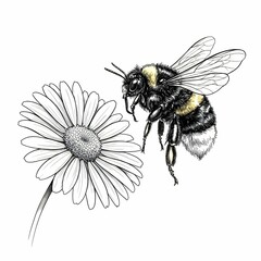 Obraz premium Bee and Daisy Illustration