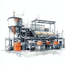 An industrial facility with machinery, showcasing modern production equipment and operational efficiency.