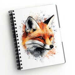 Artistic illustration of a fox, showcasing vibrant colors and detailed features on a notebook.
