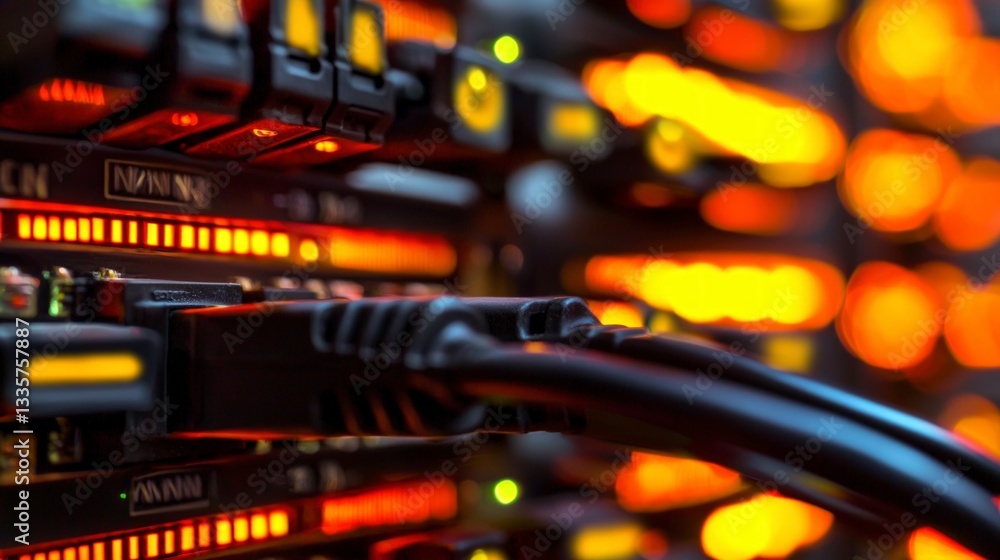 Poster high tech network server room data center cables internet security technology infrastru