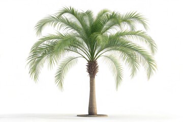 Front view of a young Alexander palm tree on a white background, 3D rendering