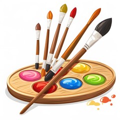 Vibrant Paints and Brushes on Palette for Creative Art Projects